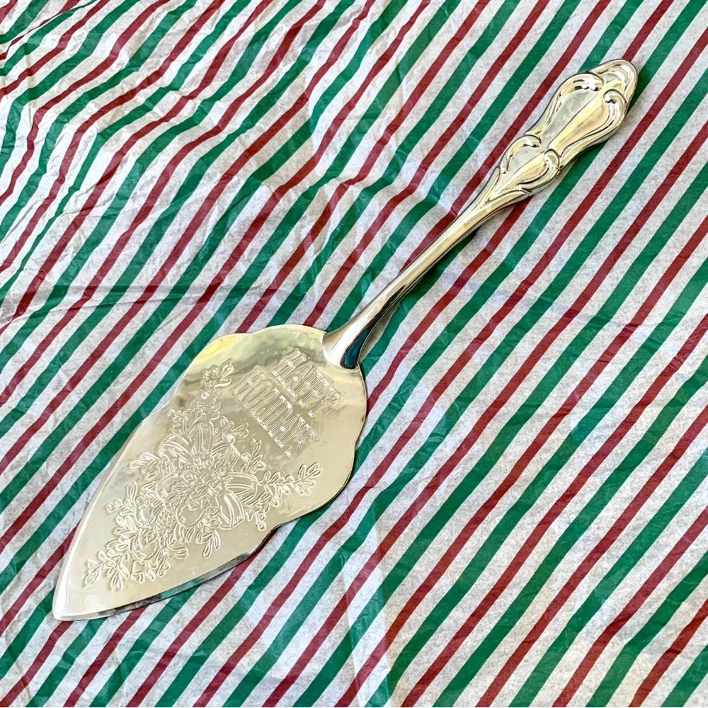vintage Happy Holidays silver plated pie cake server